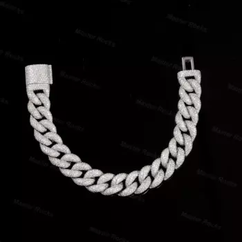 Женский браслет с муассанитом, серебряный браслет 16 мм с покрытием под золото