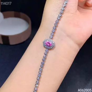 Женский браслет с розовым сапфиром, из серебра 925 пробы