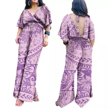 Женский цельный комбинезон Tonga, полинезийский Племенной принт, женский сексуальный Облегающий комбинезон с широкими штанинами, комбинезоны большого размера