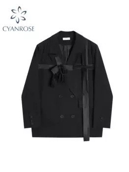Женский черный пиджак в готическом стиле с бантом, модная винтажная уличная одежда в стиле Харадзюку, большой размер, эмо-костюм, куртка, верхняя одежда, одежда 2000-х годов