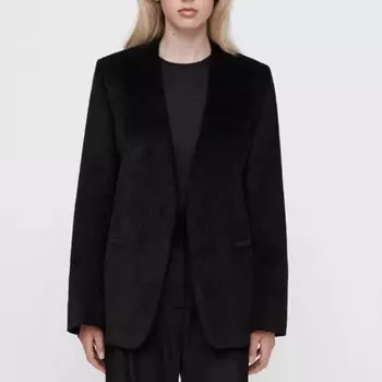 Женский черный вельветовый Свободный Прямой Кардиган с глубоким V-образным вырезом без воротника