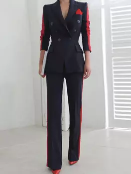 Женский деловой костюм из 2 предметов, элегантный облегающий Блейзер на пуговицах с карманами, пиджак и длинные брюки, костюмы для профессиональных работников