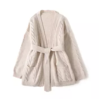 Женский длинный кардиган из 100% шерсти, однотонный свободный плотный мягкий кардиган с длинным рукавом, Осень-зима