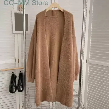 Женский длинный кардиган с мехом, свободный мягкий свитер в Корейском стиле, Осень-зима