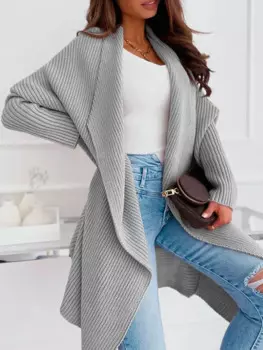 Женский длинный кардиган с рукавом «летучая мышь» и V-образным вырезом