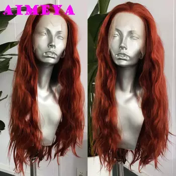 Женский длинный парик AIMEYA с медными кружевами, свободный, кудрявый, с медными, красными синтетическими кружевами спереди, термостойкий, цветной, для косплея, для ежедневного использования