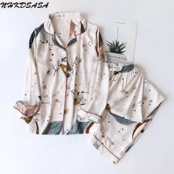 Женский домашний костюм из двух предметов для весны и осени, тонкие брюки из вискозы и хлопка с длинными рукавами, пижама, женский летний пижамный комплект