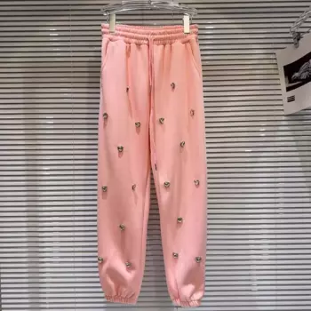 Женский драгоценный камень, дизайнерские флисовые брюки с бусинами, повседневные Карманы