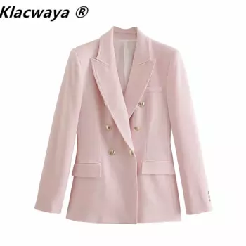 Женский двубортный Блейзер Klacwaya, винтажный приталенный Блейзер с длинным рукавом и металлическими пуговицами, верхняя одежда, 2021