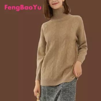 Женский двухсторонний кашемировый свитер Fengbaoyu, осенне-зимний утепленный свитер с высоким воротником, белая Базовая рубашка, 100%