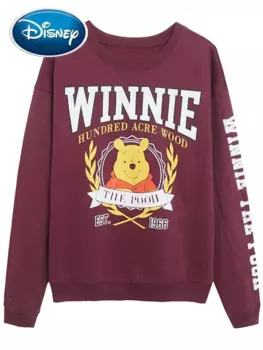 Женский джемпер с принтом «Винни-Пух», флисовый пуловер с длинным рукавом и круглым вырезом