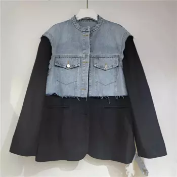 Женский Джинсовый блейзер с круглым вырезом, на весну и осень