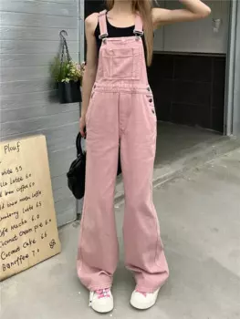Женский джинсовый комбинезон, розовые свободные джинсовые комбинезоны с широкими штанинами, универсальные повседневные Костюмы, лето 2024