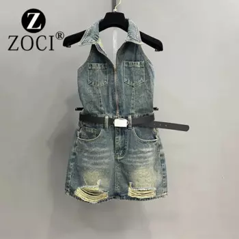 Женский джинсовый комбинезон с открытой спиной, без рукавов