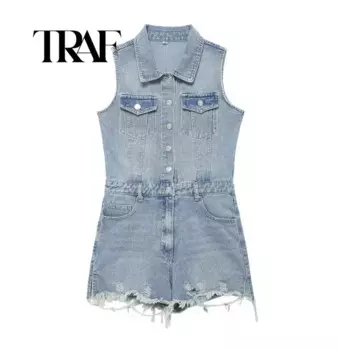 Женский джинсовый комбинезон с высокой талией, без бретелек