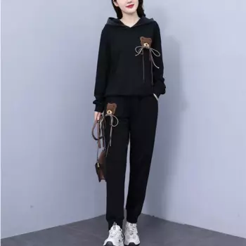 Женский джинсовый костюм из двух предметов, повседневный свободный костюм из куртки с капюшоном и джинсов в стиле панк, спортивный костюм из двух предметов, большие размеры, осень 2023