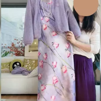 Женский фиолетовый вязаный комплект из блузки и платья-комбинации в Корейском стиле