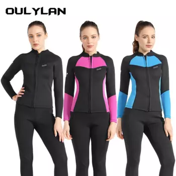 Женский гидрокостюм Oulylan, куртка 1,5 мм, с передней молнией, для дайвинга, Сноркелинга, зимний купальный костюм для сохранения тепла