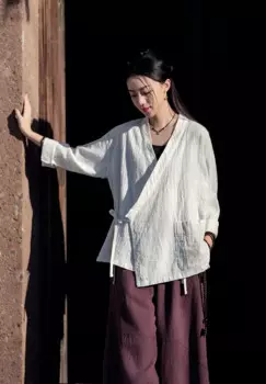 Женский хлопковый кардиган Hanfu Ramie, асимметричный Нео Китайский традиционный Топ