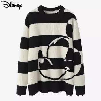 Женский Хлопковый пуловер с длинным рукавом, с круглым вырезом