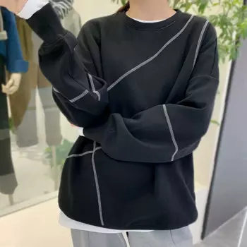 Женский хлопковый свитер с геометрическим рисунком, свободный однотонный пуловер с круглым вырезом