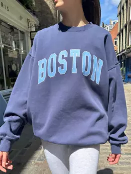 Женский хлопковый свитшот с круглым вырезом, свободного покроя