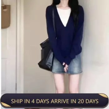 Женский кардиган с длинным рукавом, элегантный тонкий темно-синий кардиган оверсайз с воротником, 2024