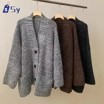 Женский кардиган с длинным рукавом, V-образным вырезом