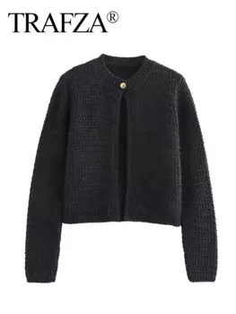 Женский кардиган с круглым вырезом, на одной пуговице