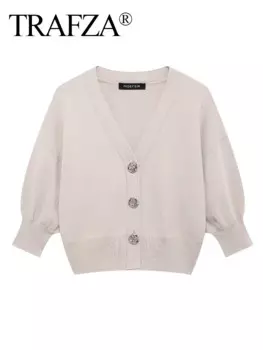 Женский кардиган с V-образным вырезом и цветочным принтом