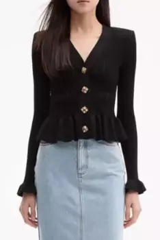 Женский кардиган с V-образным вырезом и длинным рукавом