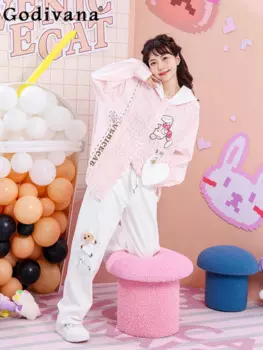 Женский кардиган с вышитым кроликом и милым принтом, осенняя модная свободная приталенная розовая Элегантная куртка, женская одежда