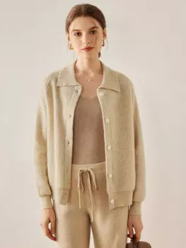 Женский кашемировый кардиган-поло с воротником-поло 100%, повседневный Свободный вязаный жакет, Высококачественная теплая куртка большого размера, Осенние кашемировые рубашки