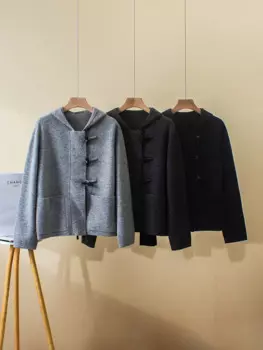 Женский кашемировый кардиган с капюшоном, однобортный Повседневный вязаный свитер с длинным рукавом для осени и зимы