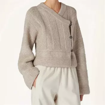 Женский кашемировый кардиган с V-образным вырезом и длинным рукавом