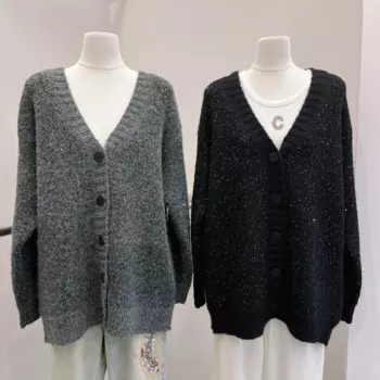 Женский кашемировый кардиган с V-образным вырезом и длинным рукавом