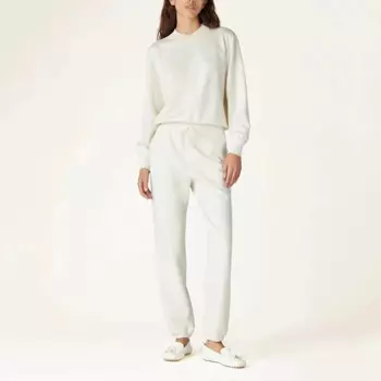 Женский кашемировый костюм, Модный повседневный трикотажный топ с круглым вырезом и брюки, высококачественные прямые брюки со шнуровкой, осень 2024
