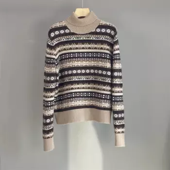 Женский кашемировый пуловер контрастного цвета, вязаный свитер с высоким воротником, осень-зима