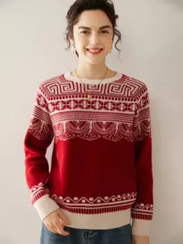 Женский кашемировый пуловер с круглым вырезом и длинным рукавом