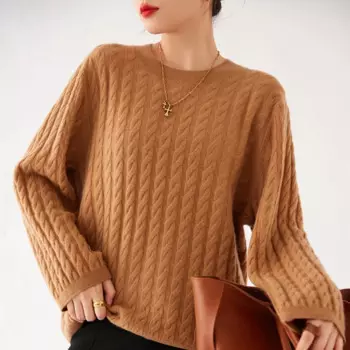 Женский кашемировый пуловер с круглым вырезом и рукавами-фонариками