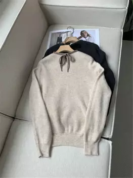 Женский кашемировый пуловер с круглым вырезом и длинным рукавом