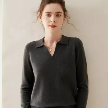 Женский кашемировый пуловер с V-образным вырезом и длинным рукавом