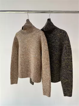 Женский кашемировый пуловер, винтажный толстый Свободный вязаный свитер с высоким воротником, Осень-зима L * P