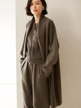 Женский кашемировый свитер ADDONEE, простой стиль, длинное кашемировое пальто, толстый кашемировый вязаный кардиган на осень и зиму 100%