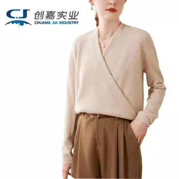 Женский кашемировый свитер, осенне-зимняя блузка с запахом на груди и перекрестным воротником, однотонный модный шерстяной вязаный свитер с длинным рукавом