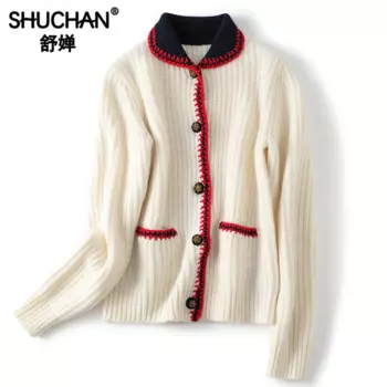 Женский кашемировый свитер с карманами, теплый Свободный кардиган с отложным воротником, зима 100%