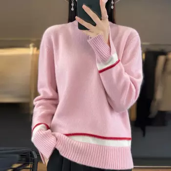 Женский кашемировый свитер с круглым вырезом, новый шерстяной пуловер с круглым вырезом, мягкий женский свободный утепленный вязаный джемпер, Осень-зима