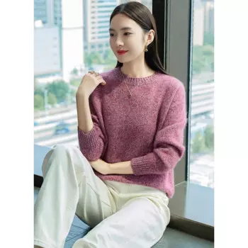 Женский кашемировый свитер с круглым вырезом, утепленный свободный шерстяной пуловер с длинным рукавом, Осень-зима