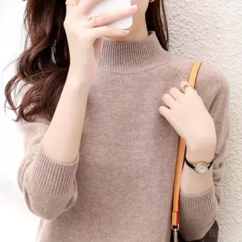 Женский кашемировый свитер, зимний утепленный шерстяной модный Свободный пуловер с длинным рукавом и высоким воротником