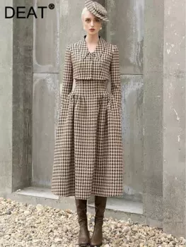 Женский клетчатый костюм до середины икры DEAT, элегантный комплект из 2 предметов, короткий блестящий костюм без бретелек, 13DB2968, осень 2024